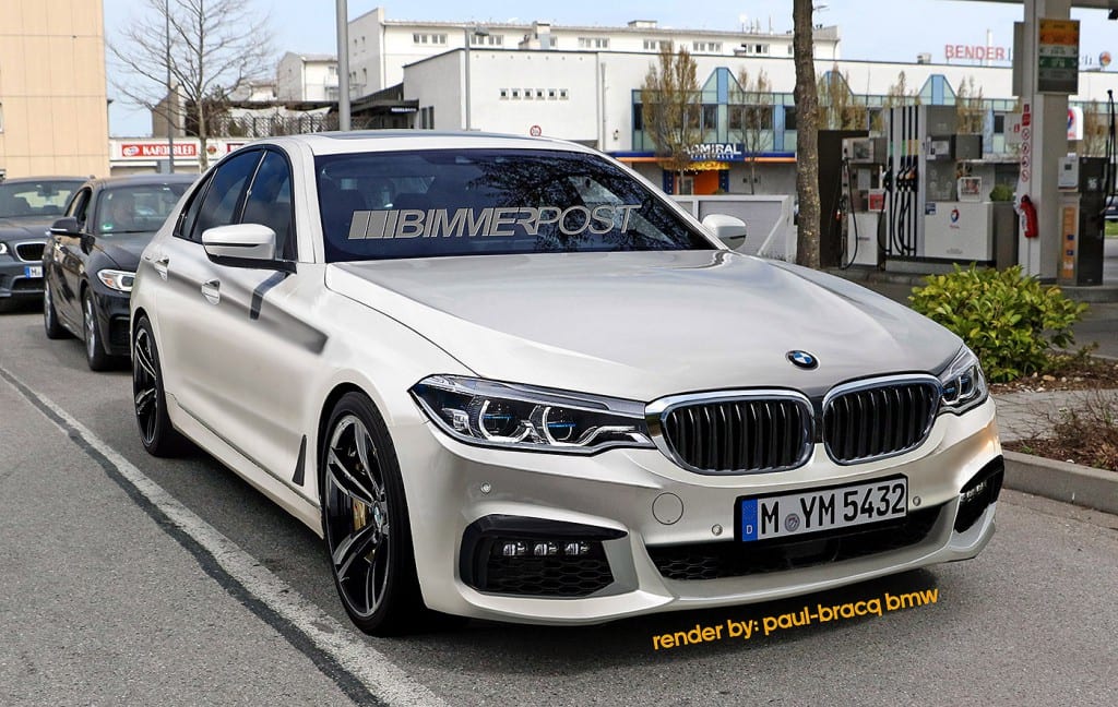 次期BMW５シリーズMスポーツ(G30)アルピン・ホワイトのカモフラージュなしのレンダリング画像！！