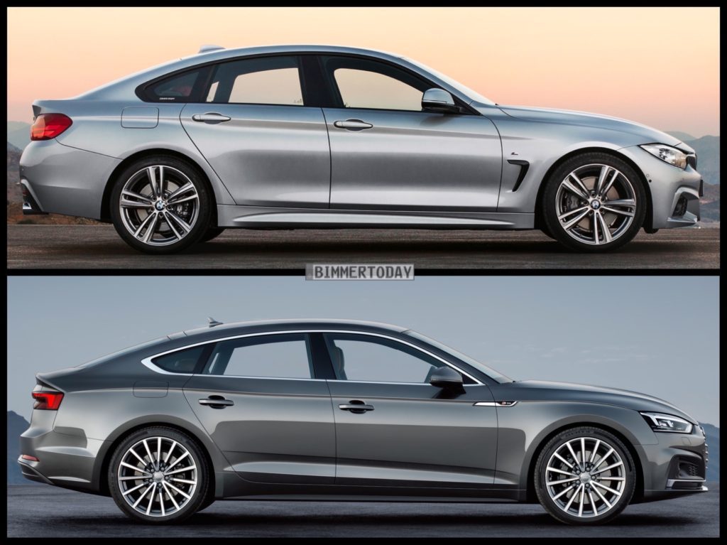 BMW４シリーズグランクーペとパリモーターショーで発表されたアウディ新型A5スポーツバックの比較写真が興味深い！