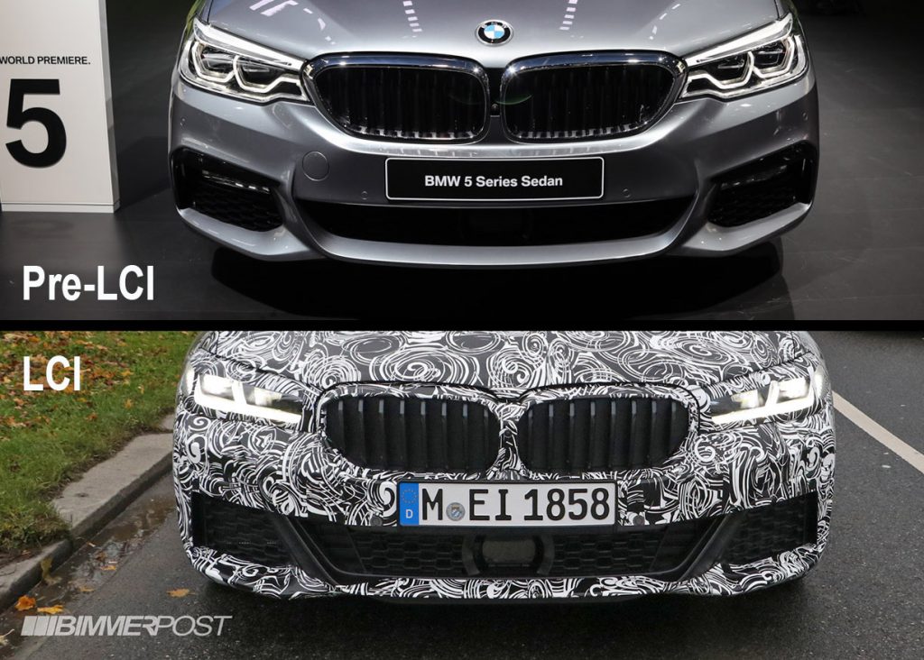 BMW5シリーズM Sport(G30)のLCIモデルの偽装が薄い最新スパイショット！現行モデルとの比較画像
