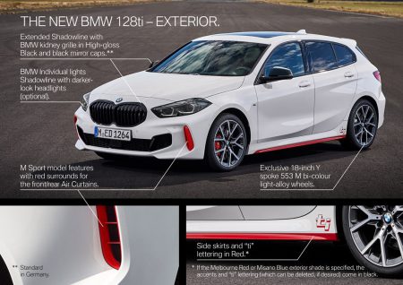 「ti」モデル復活！BMW１シリーズ「128ti」ワールドプレミア！FF265馬力のホットハッチ！内外に赤のワンポイントデザイン