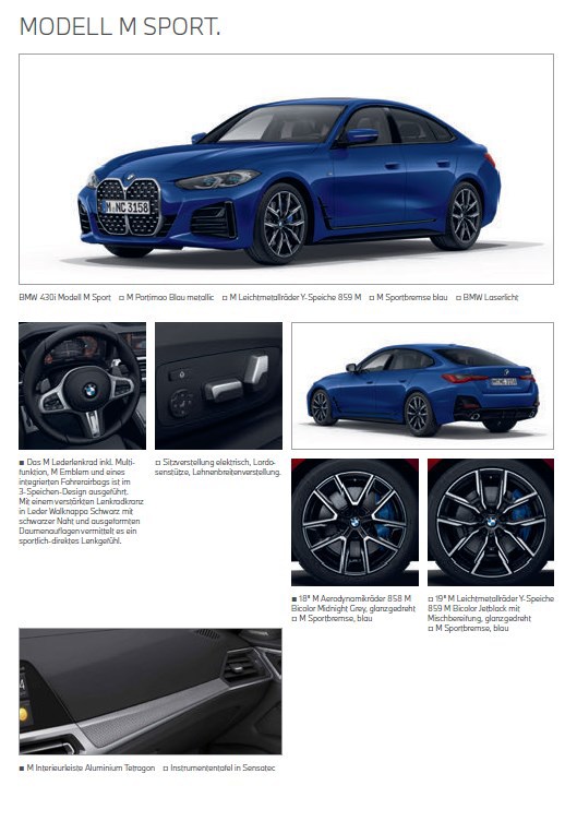 新型BMW4シリーズグランクーペ(G26)の本国カタログをダウンロードしてみた(^^)M PERFORMANCEパーツも流用できそう(*^^*)