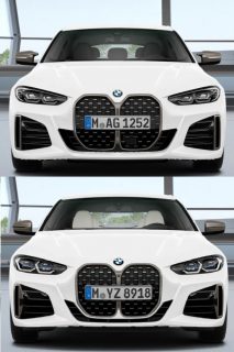 新型BMW4シリーズグランクーペ(G26)ではクーペ(G22)と比べて巨大キドニーグリルが目立たなくなる変更が加えられています(^_^;)