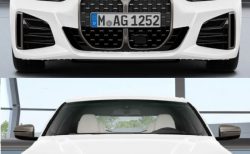 新型BMW4シリーズグランクーペ(G26)ではクーペ(G22)と比べて巨大キドニーグリルが目立たなくなる変更が加えられています(^_^;)