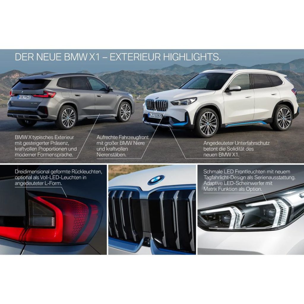 フルモデルチェンジ新型BMW X1/iX1の偽装なしの公式画像が完全リーク！LEDヘッドライト形状は３シリーズLCI風に。