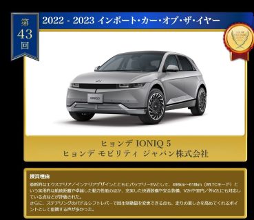 発売後２ヶ月で日本で１０台しか売れなかったヒョンデ 「アイオニック5(IONIQ5)」が「インポート・カー・オブ・ザ・イヤー」・・・